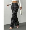 image:imageWomens Plaid Pants Elastic High Waisted Wide Leg Long Pants Elegant Work Business Casual TrousersBlack