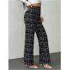 image:imageWomens Plaid Pants Elastic High Waisted Wide Leg Long Pants Elegant Work Business Casual TrousersBlack