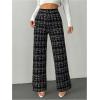 image:imageWomens Plaid Pants Elastic High Waisted Wide Leg Long Pants Elegant Work Business Casual TrousersBlack