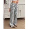 image:imageWomens Ribbed Knit Striped Wide Leg Pants Elastic High Waisted Baggy Pants Casual TrousersWhite