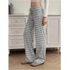 image:imageWomens Ribbed Knit Striped Wide Leg Pants Elastic High Waisted Baggy Pants Casual TrousersWhite