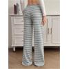 image:imageWomens Ribbed Knit Striped Wide Leg Pants Elastic High Waisted Baggy Pants Casual TrousersWhite