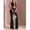 image:imageWomens Square Rhinestone Ring Flare Leggings Crossover Waist Long Bell Bottoms Y2K PantsBlack