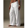 image:imageWomens Wide Leg Casual Pants Drawstring Waist Low Rise Boho Trousers Beach Resort Outfit with PocketsWhite