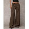 image:imageWomens Wide Leg Dress Pants Drawstring Eyelet Baggy Business Work Long Pants TrousersCoffee Brown