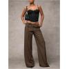image:imageWomens Wide Leg Dress Pants Drawstring Eyelet Baggy Business Work Long Pants TrousersCoffee Brown
