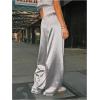 image:imageWomens Wide Leg Pants Elastic Waist Satin Pants Y2k Baggy Low Rise Long TrousersSilver