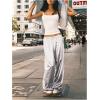image:imageWomens Wide Leg Pants Elastic Waist Satin Pants Y2k Baggy Low Rise Long TrousersSilver