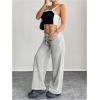 image:imageWomens Wide Leg Sweatpants Drawstring Elastic Workout Athletic Running Sweat Track Pants JoggersGrey