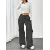 image:imageWomens Wide Leg Sweatpants Drawstring Waist Baggy Cargo Pants Casual Trousers with PocketsDark Grey