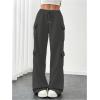 image:imageWomens Wide Leg Sweatpants Drawstring Waist Baggy Cargo Pants Casual Trousers with PocketsDark Grey