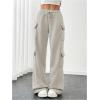 image:imageWomens Wide Leg Sweatpants Drawstring Waist Baggy Cargo Pants Casual Trousers with PocketsPure Grey
