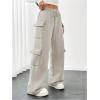 image:imageWomens Wide Leg Sweatpants Drawstring Waist Baggy Cargo Pants Casual Trousers with PocketsPure Grey