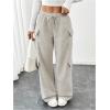 image:imageWomens Wide Leg Sweatpants Drawstring Waist Baggy Cargo Pants Casual Trousers with PocketsPure Grey