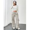 image:imageWomens Wide Leg Sweatpants Drawstring Waist Baggy Cargo Pants Casual Trousers with PocketsPure Grey