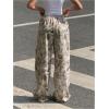 image:imageWomens Y2K Camo Maple Leaf Print Sweatpants Baggy Hip Pop Elastic Waist Long Pants StreetwearKhaki