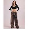 image:imageWomens Y2K Cheetah Wide Leg Sweatpants Elastic Waist Sports Pants Casual Long TrousersBrown
