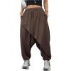 image:imageWomens Hippie Baggy Harem Pants Drawstring Waist Drop Crotch Trousers Asymmetrical Wrap StreetwearBrown