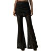 image:imageWomens Lace Sheer Mesh Bell Bottoms Ruched High Waisted Flare Leggings Skirt PantsBlack