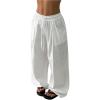 image:imageWomens Linen Beach Pants Drawstring Elastic Waist Wide Leg Palazzo Pants Bottom Swimsuit CoverupsWhite