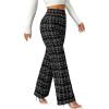 image:imageWomens Plaid Pants Elastic High Waisted Wide Leg Long Pants Elegant Work Business Casual TrousersBlack