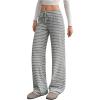 image:imageWomens Ribbed Knit Striped Wide Leg Pants Elastic High Waisted Baggy Pants Casual TrousersWhite