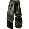 image:imageWomens Satin Silk Wide Leg Pants High Waisted Casual Baggy Pants Comfy Lounge BottomsArmy Green