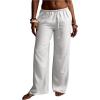 image:imageWomens Wide Leg Casual Pants Drawstring Waist Low Rise Boho Trousers Beach Resort Outfit with PocketsWhite