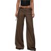 image:imageWomens Wide Leg Dress Pants Drawstring Eyelet Baggy Business Work Long Pants TrousersCoffee Brown
