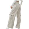 image:imageWomens Wide Leg Sweatpants Drawstring Waist Baggy Cargo Pants Casual Trousers with PocketsPure Grey