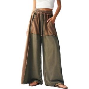 image:imageWomens Baggy Sweatpants Color Block Patchwork Wide Leg Sweat Pants Palazzo Flowy Pants JoggersMulticolor