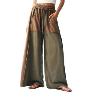 image:imageWomens Baggy Sweatpants Color Block Patchwork Wide Leg Sweat Pants Palazzo Flowy Pants JoggersMulticolor Print
