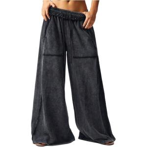 image:imageWomens Baggy Sweatpants Color Block Patchwork Wide Leg Sweat Pants Palazzo Flowy Pants JoggersSolid Black