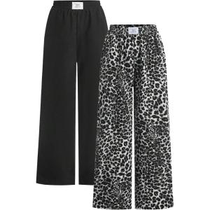 image:imageWomens Cheetah Leopard Pants Patched Elastic Waist Wide Leg Baggy Sweatpants Y2k Pants 2 PackBlack Grey Leopard