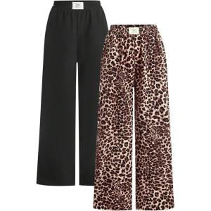 image:imageWomens Cheetah Leopard Pants Patched Elastic Waist Wide Leg Baggy Sweatpants Y2k Pants 2 PackBlack Leoaprd