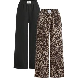 image:imageWomens Cheetah Leopard Pants Patched Elastic Waist Wide Leg Baggy Sweatpants Y2k Pants 2 PackMulticolor