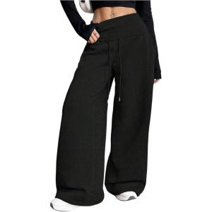 image:imageWomens Drawstring Elastic Waist Sweatpants Wide Leg Athletic PantsBlack