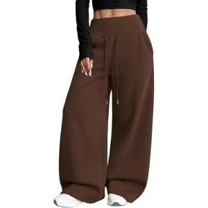 image:imageWomens Drawstring Elastic Waist Sweatpants Wide Leg Athletic PantsBrown