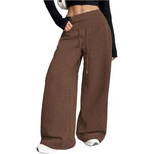 image:imageWomens Drawstring Elastic Waist Sweatpants Wide Leg Athletic PantsCoffee Brown