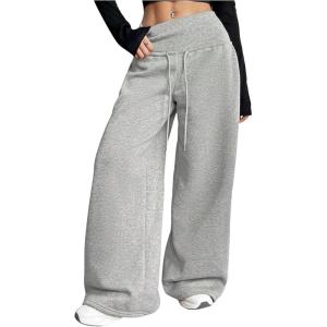 image:imageWomens Drawstring Elastic Waist Sweatpants Wide Leg Athletic PantsGrey