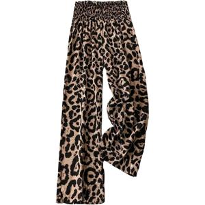 image:imageWomens Leopard Print Wide Leg Paperbag Pants Elastic High Waisted Casual Loose TrousersCoffee Brown