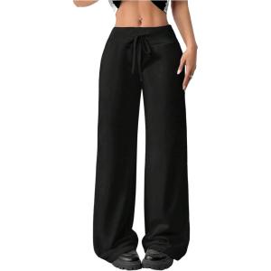 image:imageWomens Wide Leg Sweatpants Drawstring Elastic Workout Athletic Running Sweat Track Pants JoggersBlack