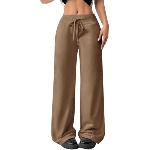 image:imageWomens Wide Leg Sweatpants Drawstring Elastic Workout Athletic Running Sweat Track Pants JoggersDeep Khaki