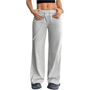 image:imageWomens Wide Leg Sweatpants Drawstring Elastic Workout Athletic Running Sweat Track Pants JoggersGrey