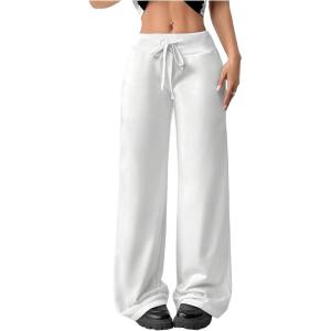 image:imageWomens Wide Leg Sweatpants Drawstring Elastic Workout Athletic Running Sweat Track Pants JoggersWhite