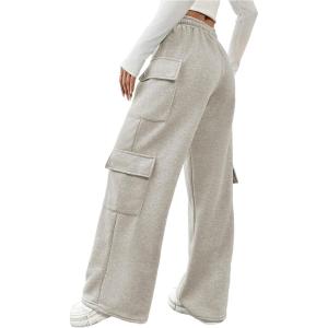 image:imageWomens Wide Leg Sweatpants Drawstring Waist Baggy Cargo Pants Casual Trousers with PocketsPure Grey
