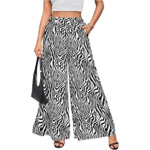 image:imageWomens Wide Leg Sweatpants High Elastic Waist Flowy Palazzo Pants Loose Baggy Pants BottomsBlack and White