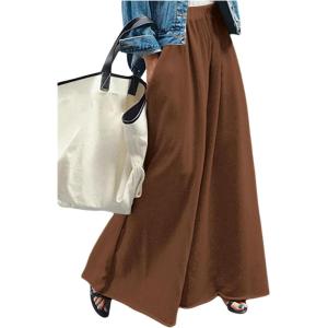 image:imageWomens Wide Leg Sweatpants High Elastic Waist Flowy Palazzo Pants Loose Baggy Pants BottomsPure Brown