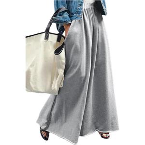 image:imageWomens Wide Leg Sweatpants High Elastic Waist Flowy Palazzo Pants Loose Baggy Pants BottomsSolid Grey