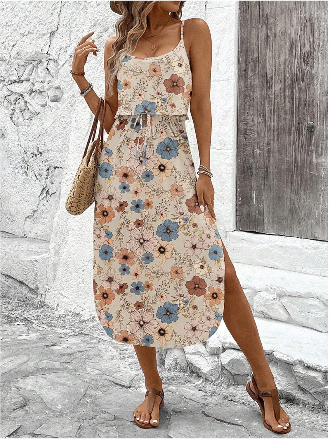 image:imageWomens Spaghetti Strap Tie Dye Cami Sun Dress Beach Midi Summer Dresses Resort Wear Vacation OutfitsFloral Multicolor